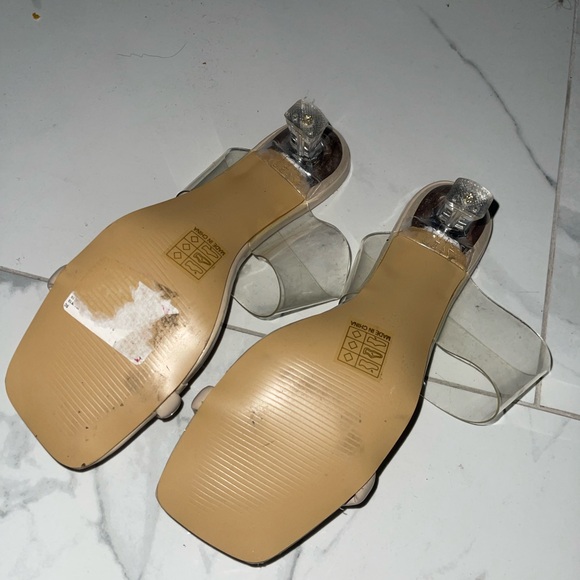 Cream Block Heel Sandals with Transparent Straps - Picture 4 of 4